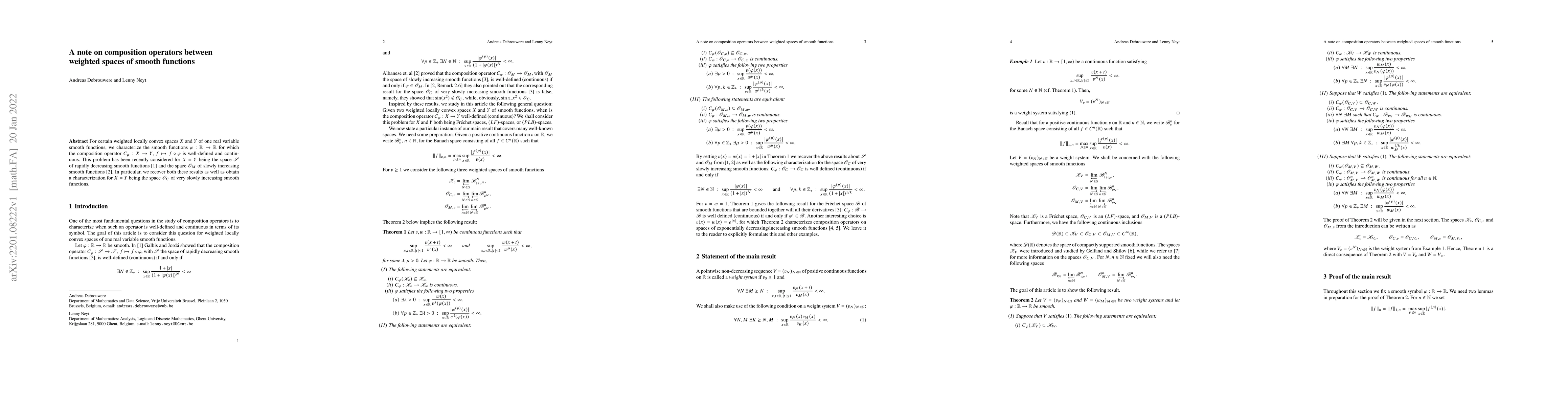 Thumbnail for A note on composition operators between weighted spaces of smooth
  functions