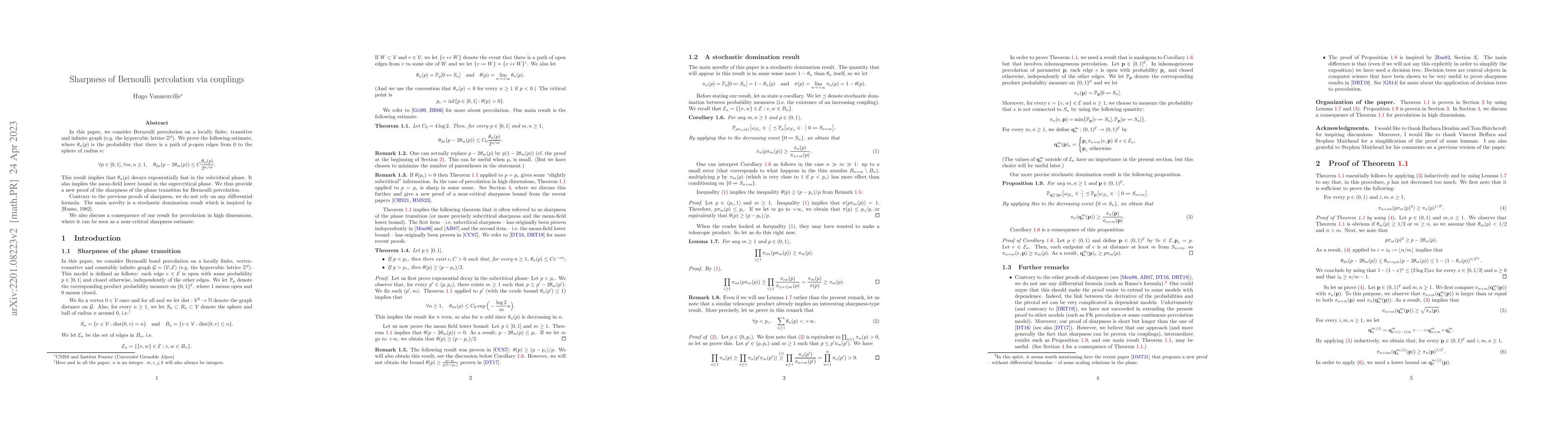 Thumbnail for Sharpness of Bernoulli percolation via couplings