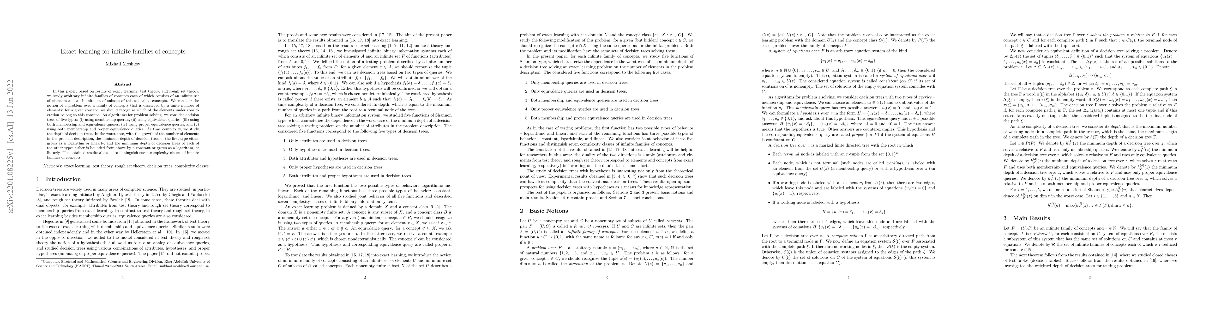Thumbnail for Exact learning for infinite families of concepts