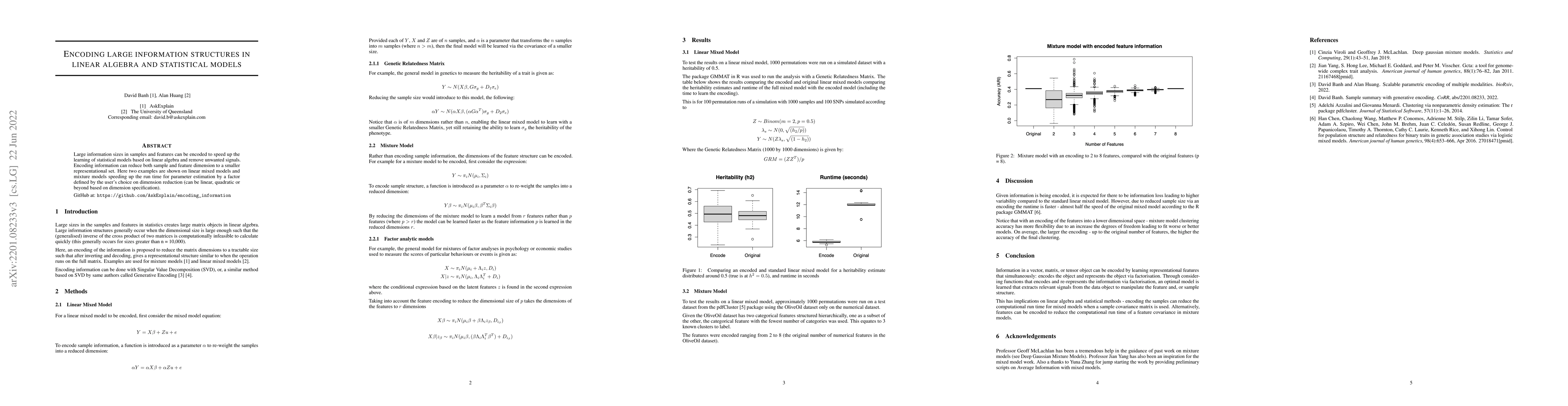 Thumbnail for Encoding large information structures in linear algebra and statistical
  models