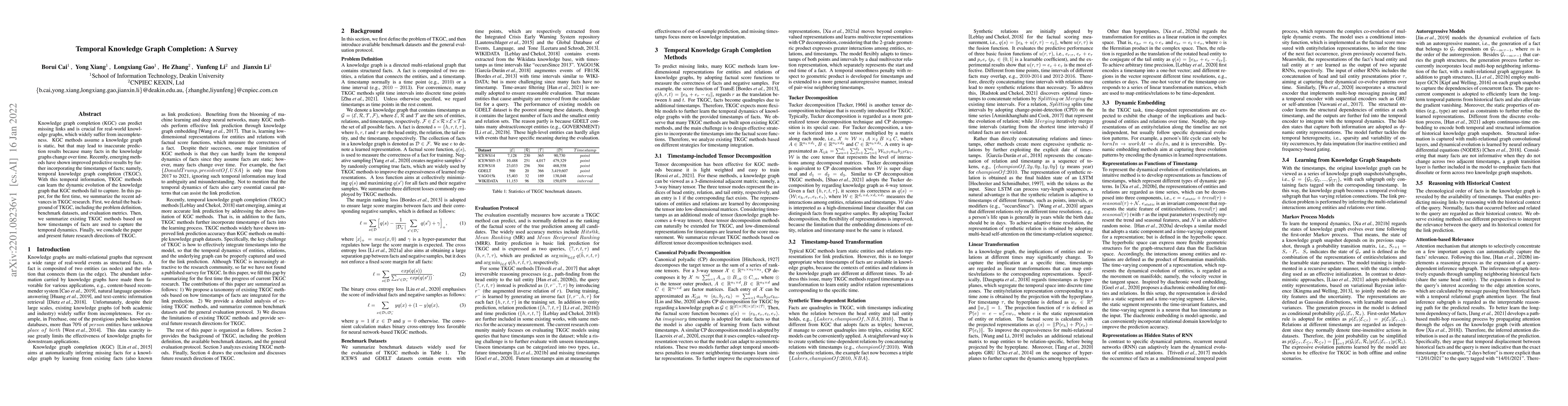 Thumbnail for Temporal Knowledge Graph Completion: A Survey