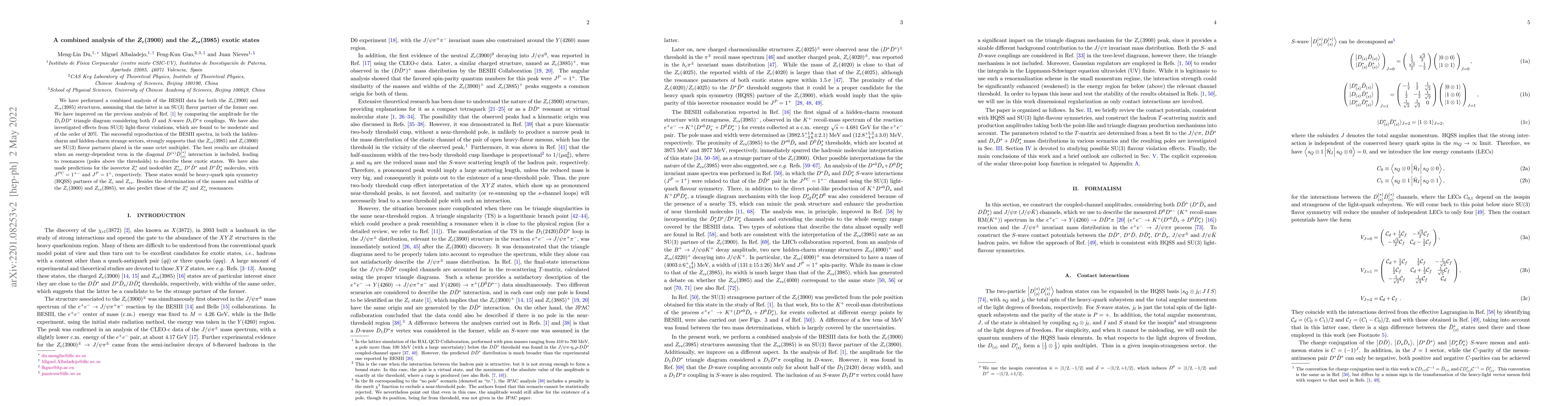 Thumbnail for A combined analysis of the $Z_c(3900)$ and the $Z_{cs}(3985)$ exotic
  states