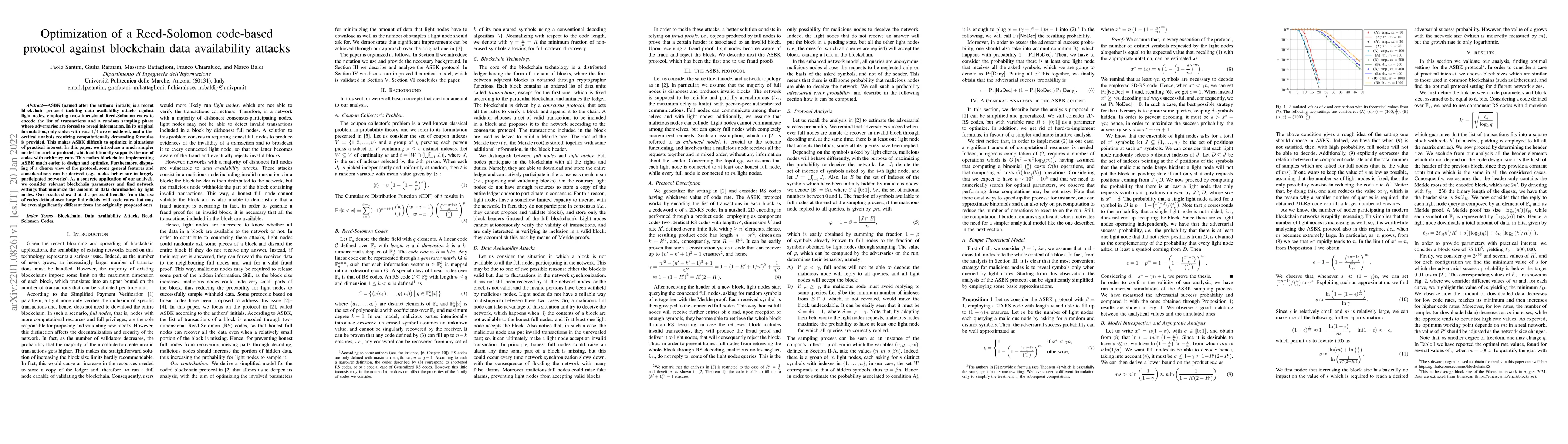 Thumbnail for Optimization of a Reed-Solomon code-based protocol against blockchain
  data availability attacks