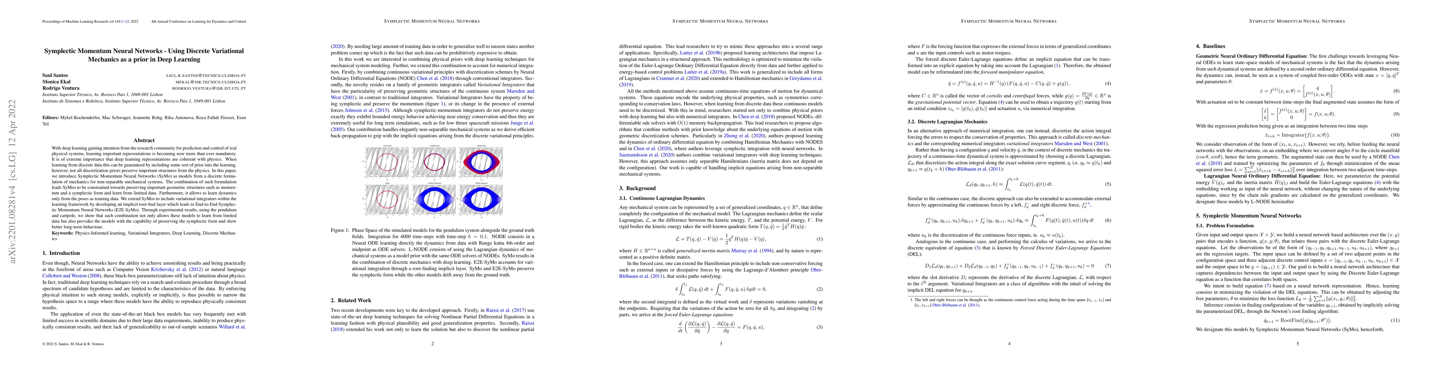 Thumbnail for Symplectic Momentum Neural Networks -- Using Discrete Variational
  Mechanics as a prior in Deep Learning