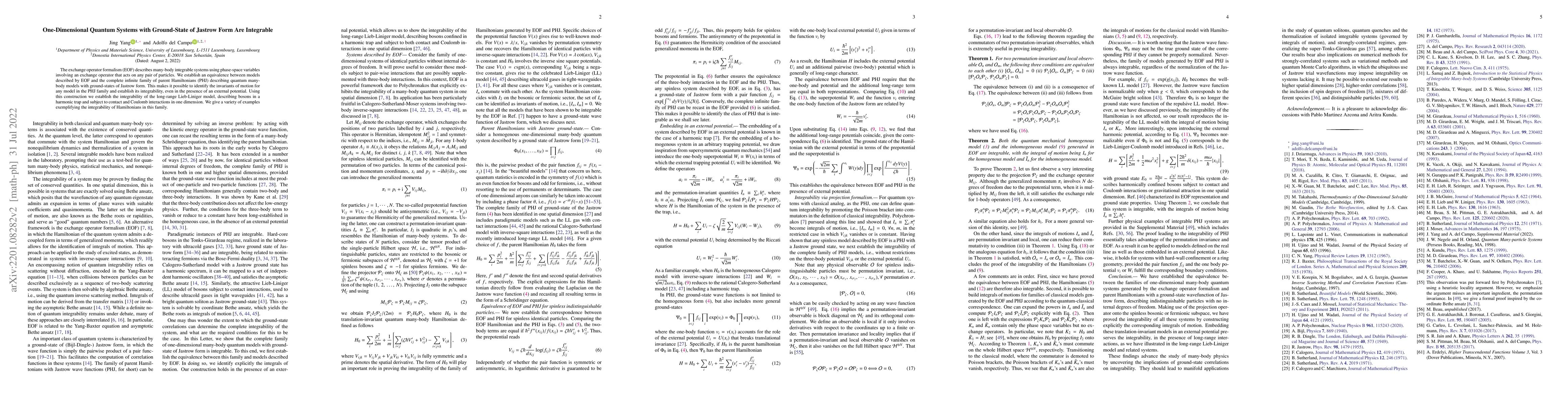 Thumbnail for One-Dimensional Quantum Systems with Ground-State of Jastrow Form Are
  Integrable