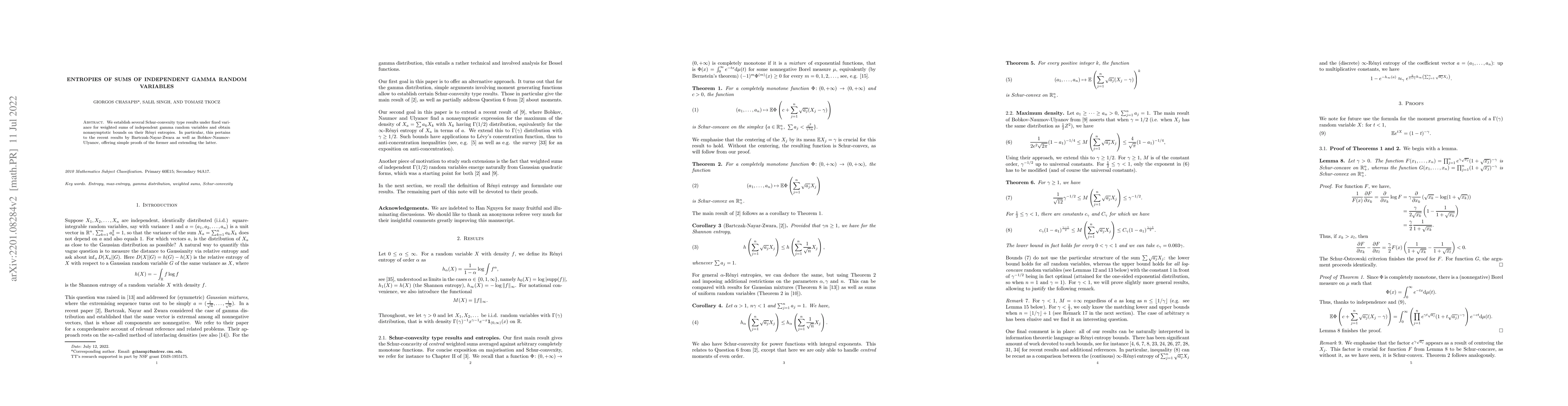 Thumbnail for Entropies of sums of independent gamma random variables