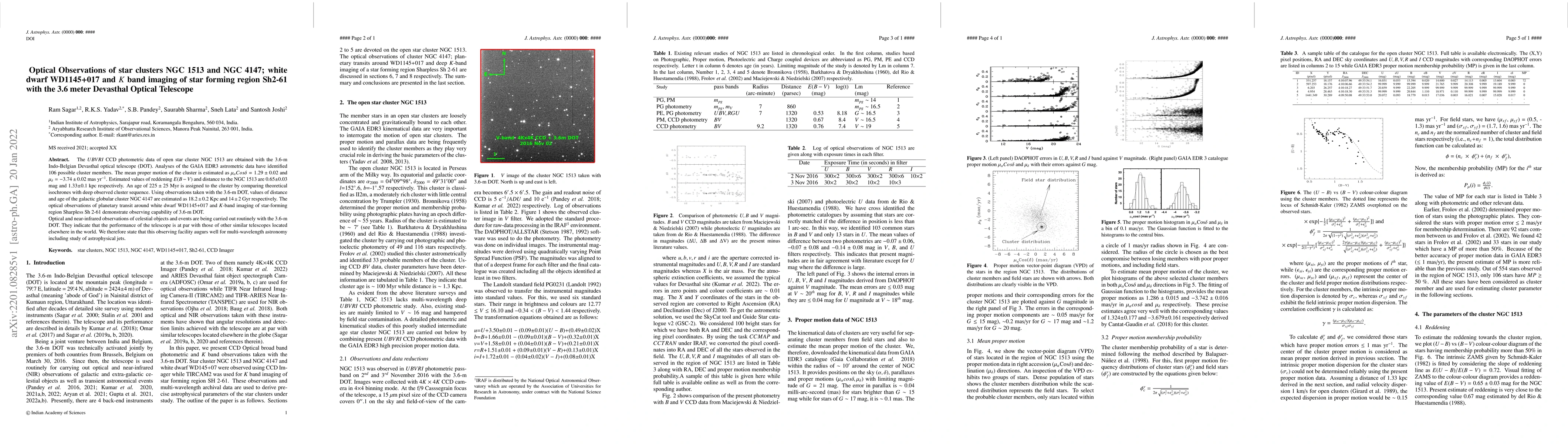 Thumbnail for Optical Observations of star clusters NGC 1513 and NGC 4147; white dwarf
  WD1145+017 and $K$ band imaging of star forming region Sh2-61 with the 3.6
  meter Devasthal Optical Telescope
