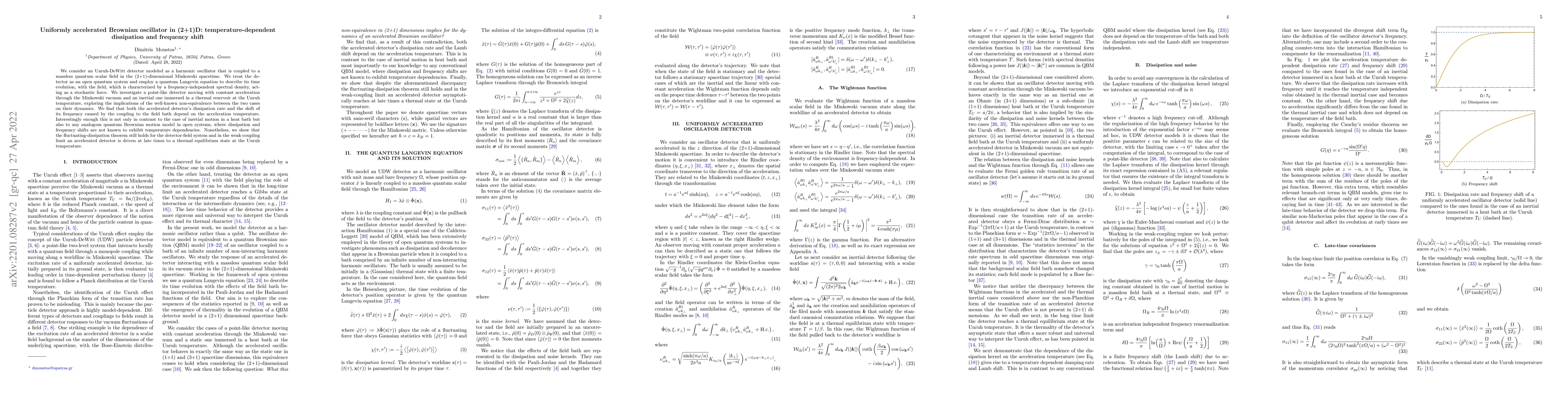 Thumbnail for Uniformly accelerated Brownian oscillator in (2+1)D:
  temperature-dependent dissipation and frequency shift