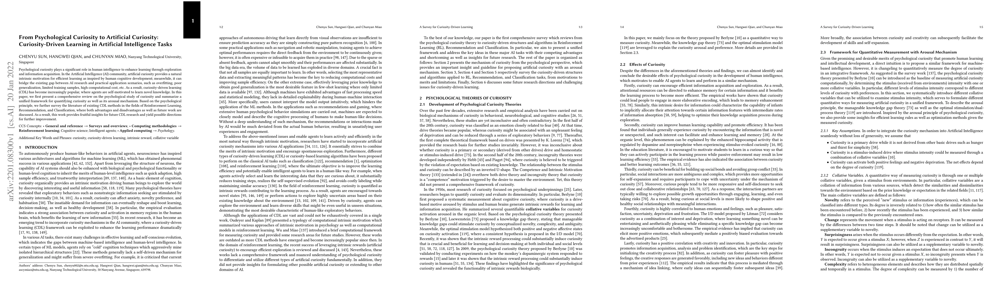 Thumbnail for From Psychological Curiosity to Artificial Curiosity: Curiosity-Driven
  Learning in Artificial Intelligence Tasks