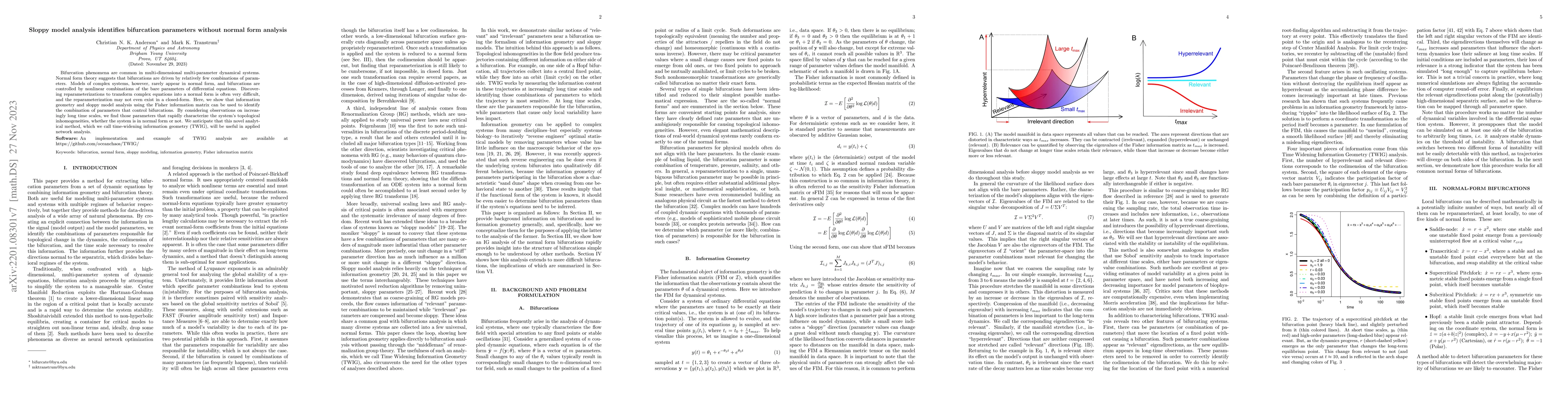 Thumbnail for Sloppy model analysis identifies bifurcation parameters without Normal
  Form analysis
