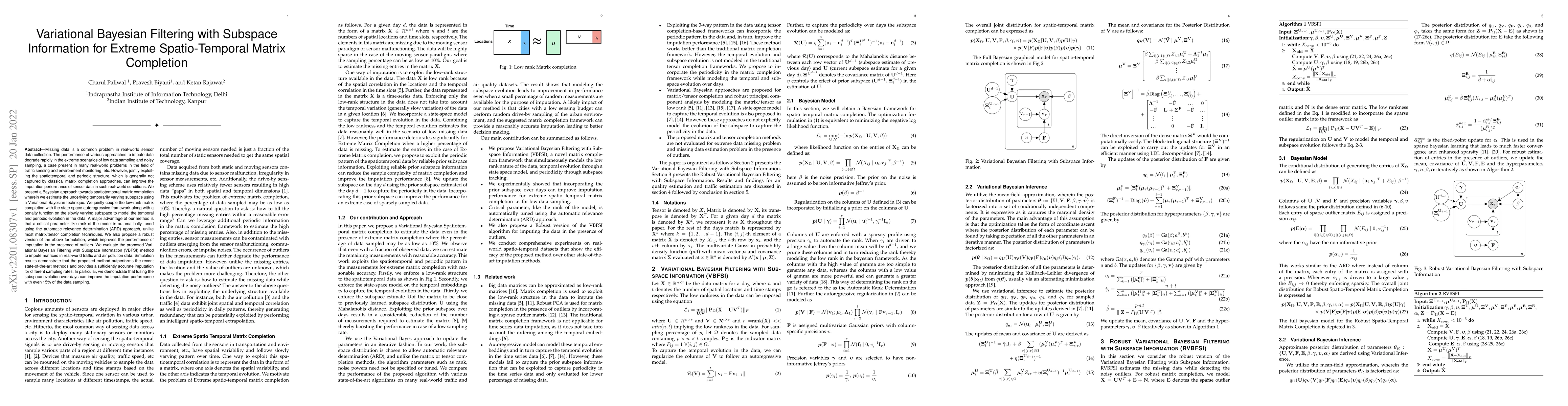 Thumbnail for Variational Bayesian Filtering with Subspace Information for Extreme
  Spatio-Temporal Matrix Completion