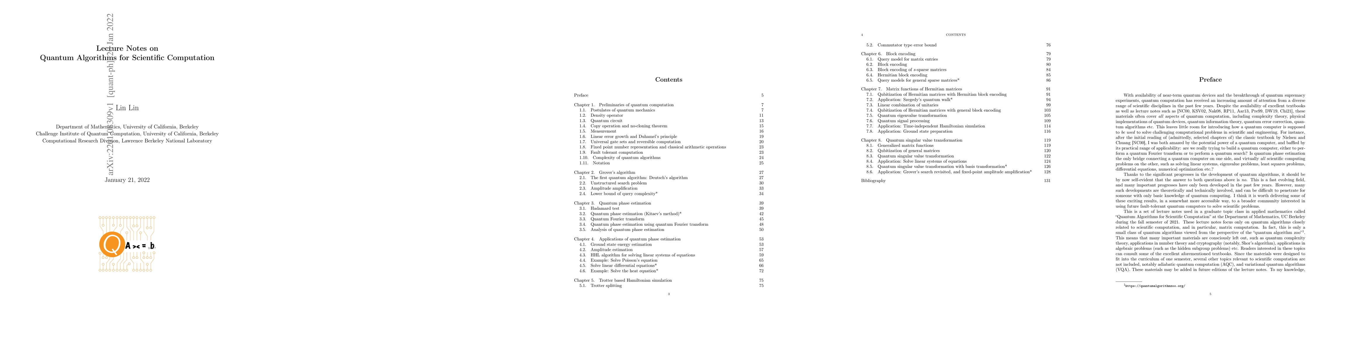 Thumbnail for Lecture Notes on Quantum Algorithms for Scientific Computation