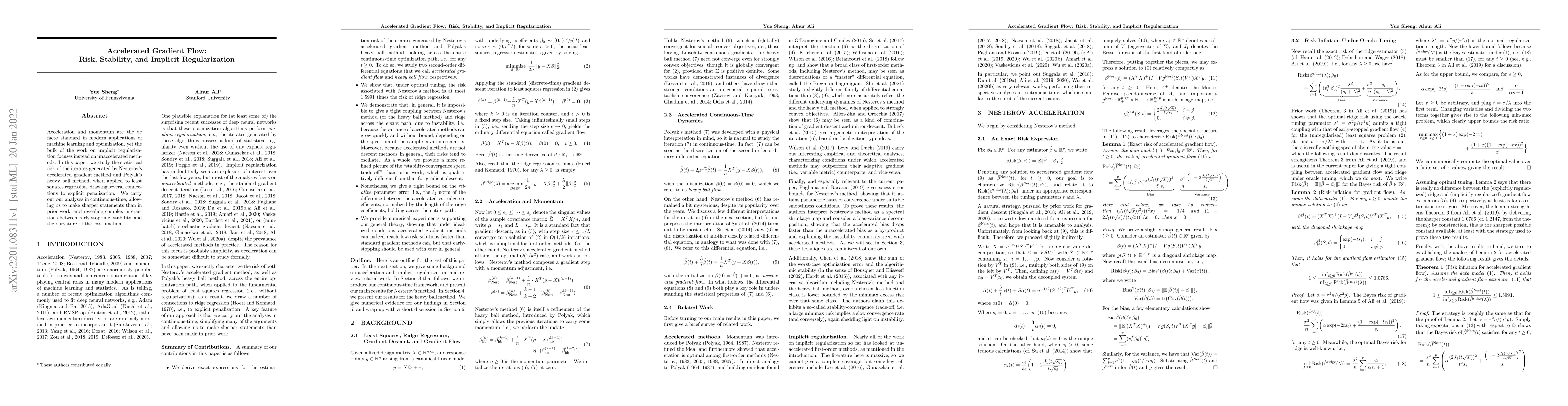 Thumbnail for Accelerated Gradient Flow: Risk, Stability, and Implicit Regularization