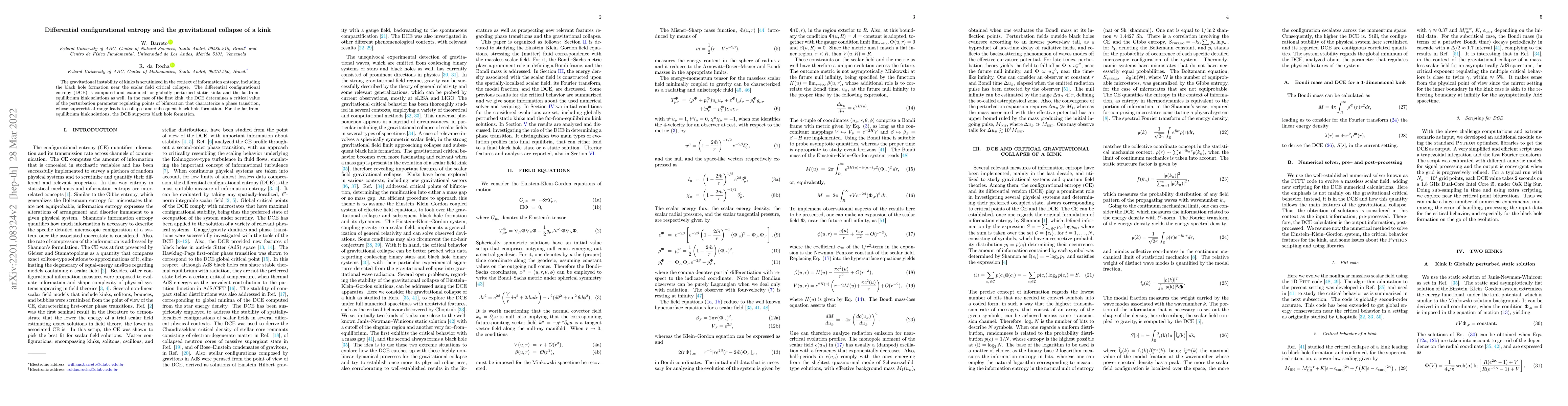 Thumbnail for Differential configurational entropy and the gravitational collapse of a
  kink