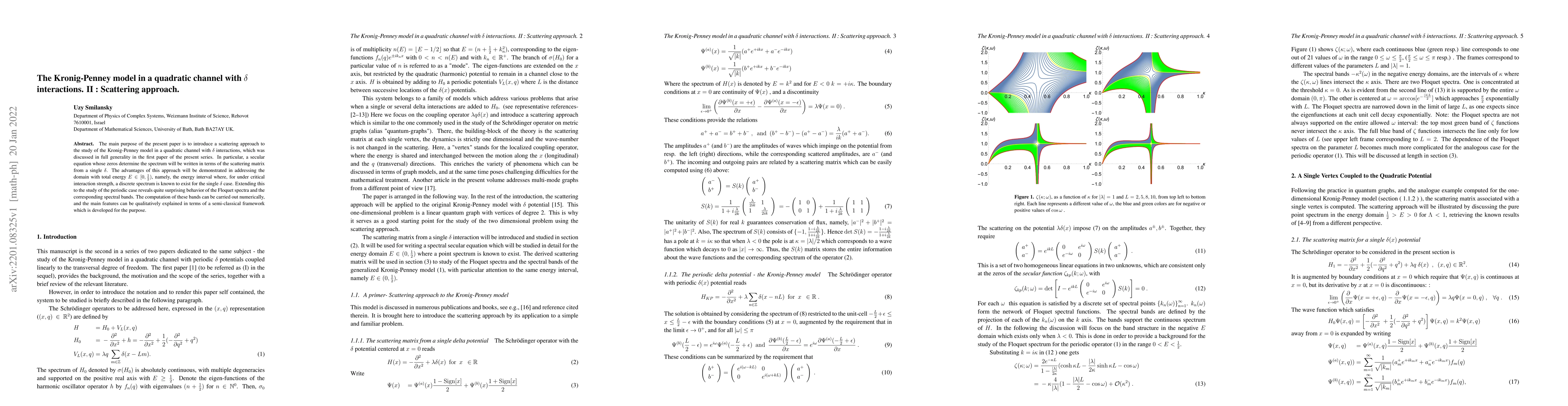 Thumbnail for The Kronig-Penney model in a quadratic channel with $\delta $
  interactions. II : Scattering approach