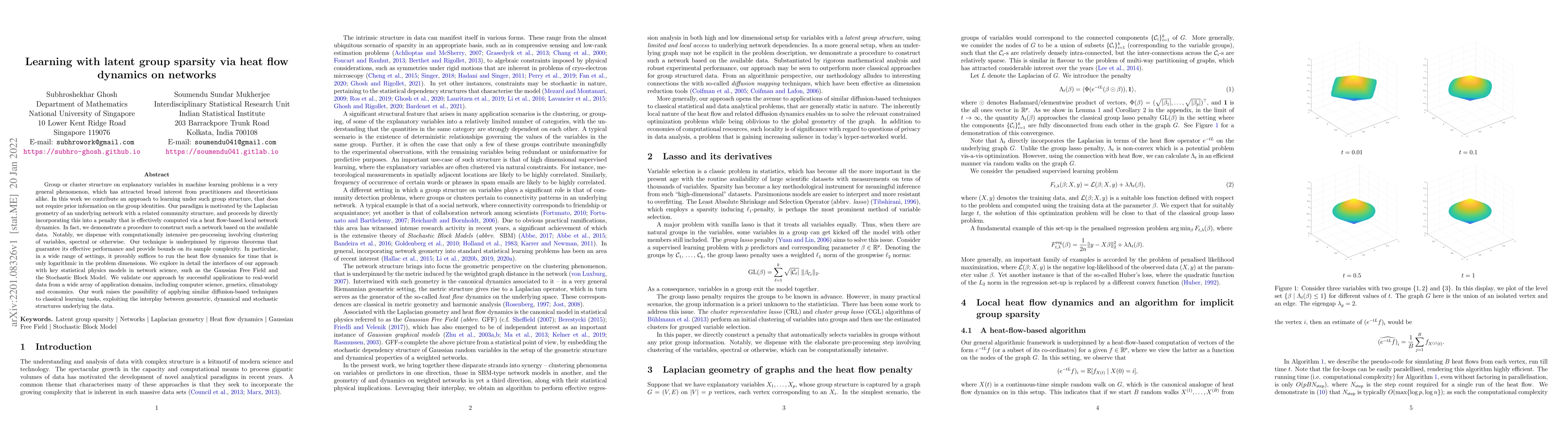 Thumbnail for Learning with latent group sparsity via heat flow dynamics on networks