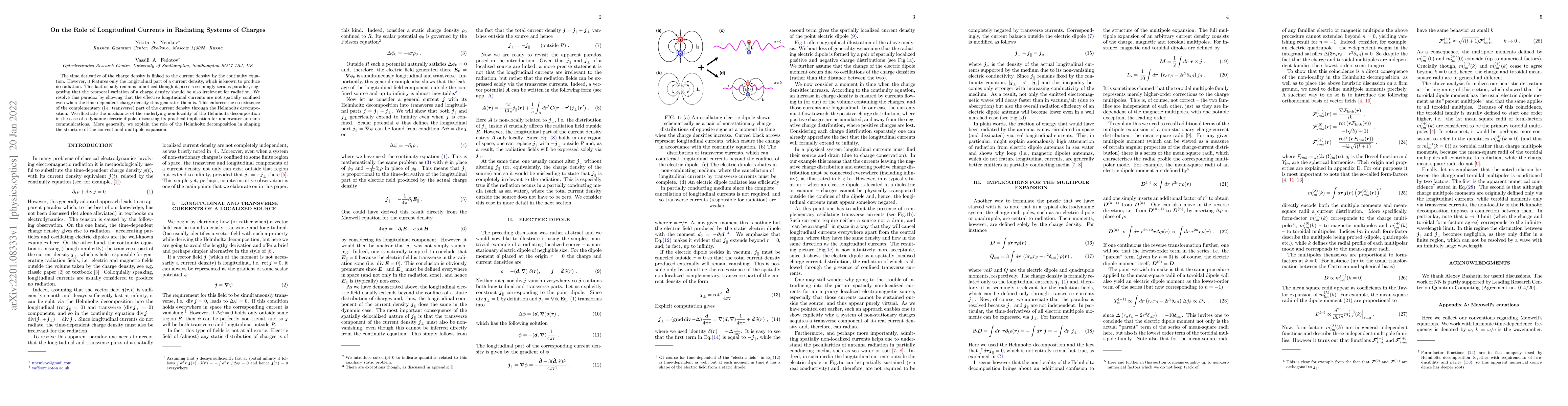 Thumbnail for On the Role of Longitudinal Currents in Radiating Systems of Charges