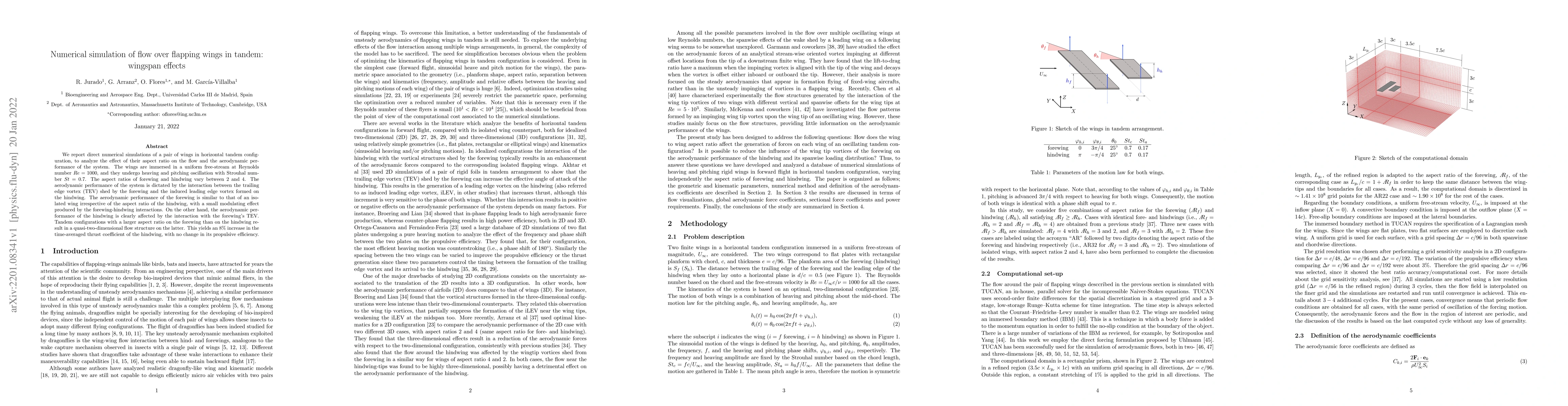 Thumbnail for Numerical simulation of flow over flapping wings in tandem: wingspan
  effects