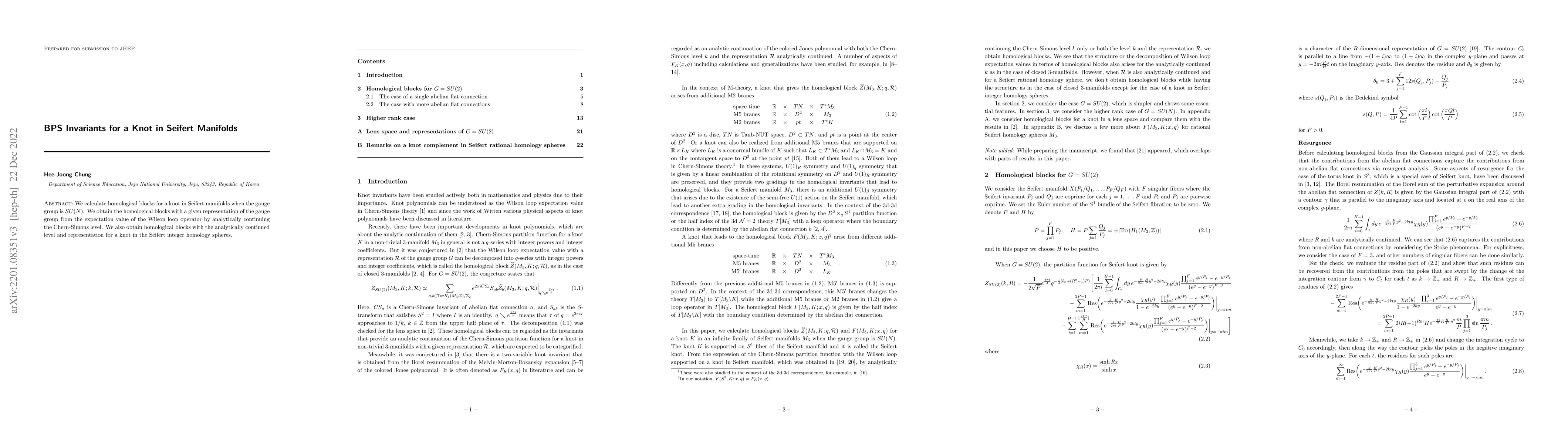 Thumbnail for BPS Invariants for a Knot in Seifert Manifolds