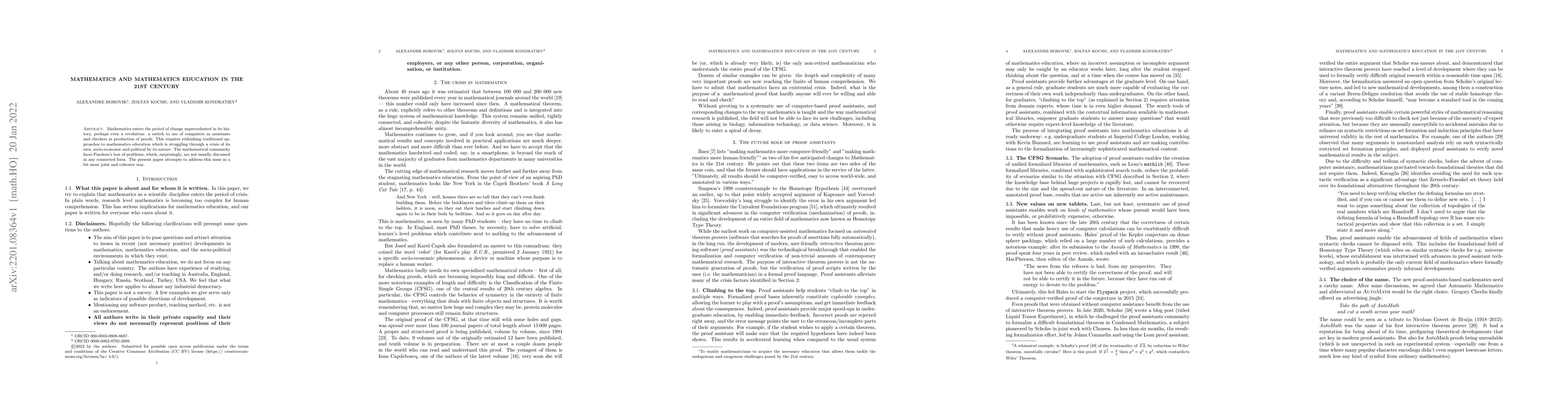 Thumbnail for Mathematics and Mathematics Education in the 21st Century