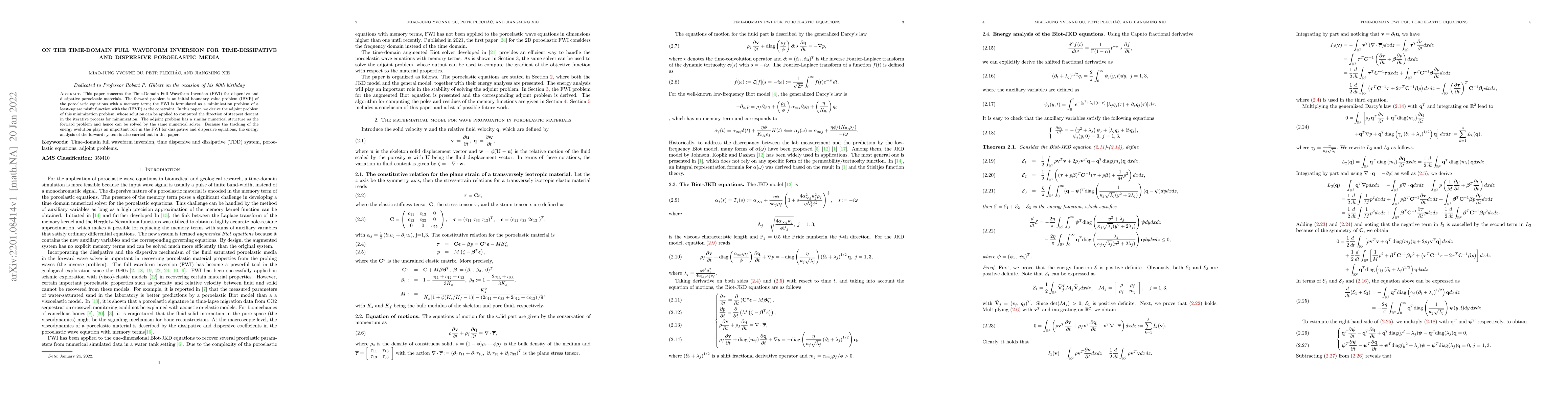Thumbnail for On the time-domain full waveform inversion for time-dissipative and
  dispersive poroelastic media