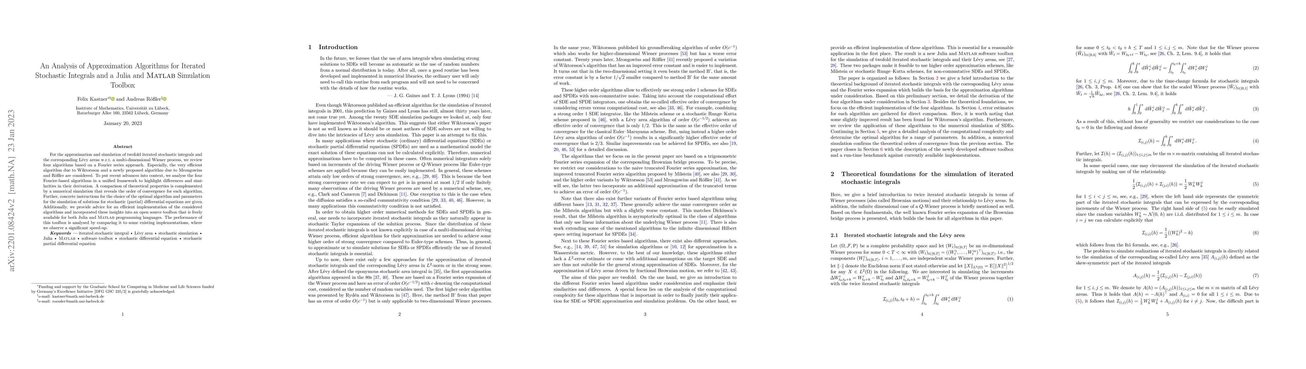 Thumbnail for An Analysis of Approximation Algorithms for Iterated Stochastic
  Integrals and a Julia and MATLAB Simulation Toolbox