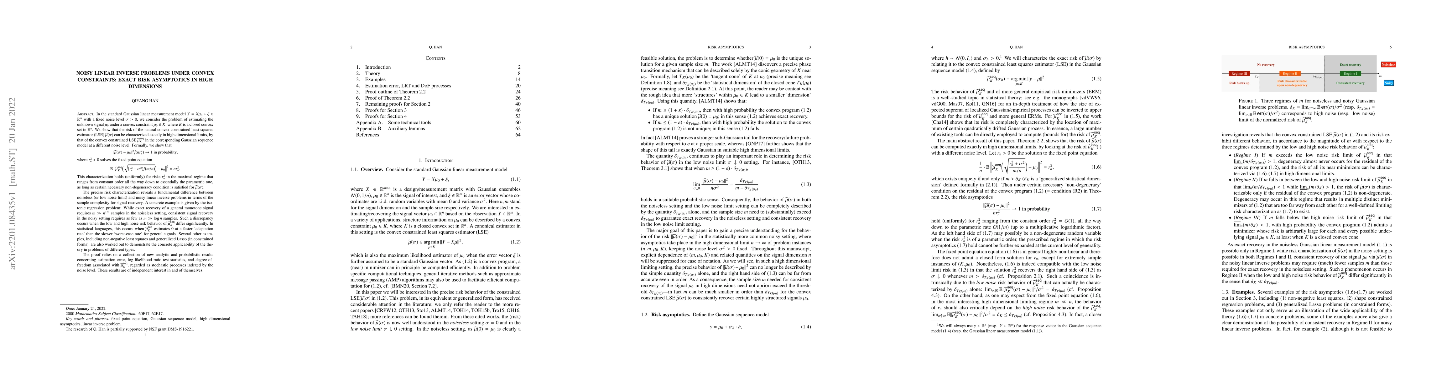 Thumbnail for Noisy linear inverse problems under convex constraints: Exact risk
  asymptotics in high dimensions