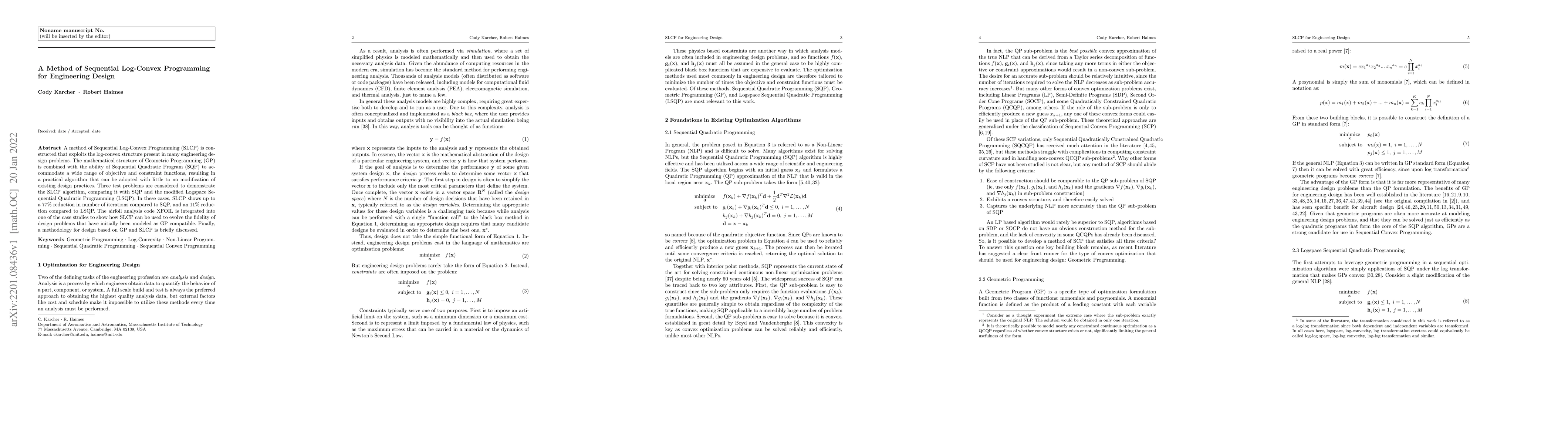 Thumbnail for A Method of Sequential Log-Convex Programming for Engineering Design