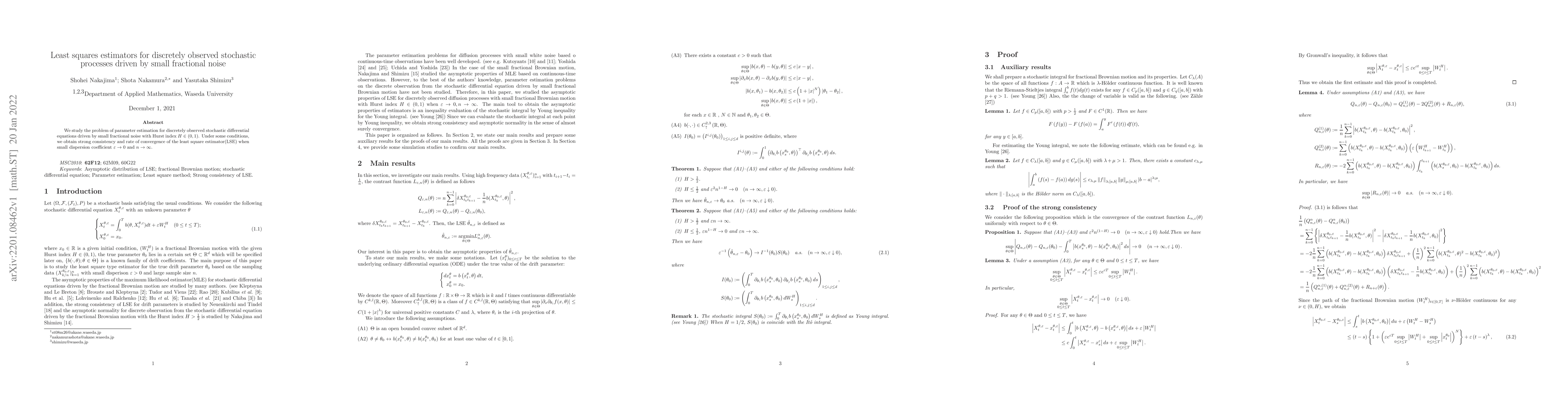 Thumbnail for Least squares estimators for discretely observed stochastic processes
  driven by small fractional noise