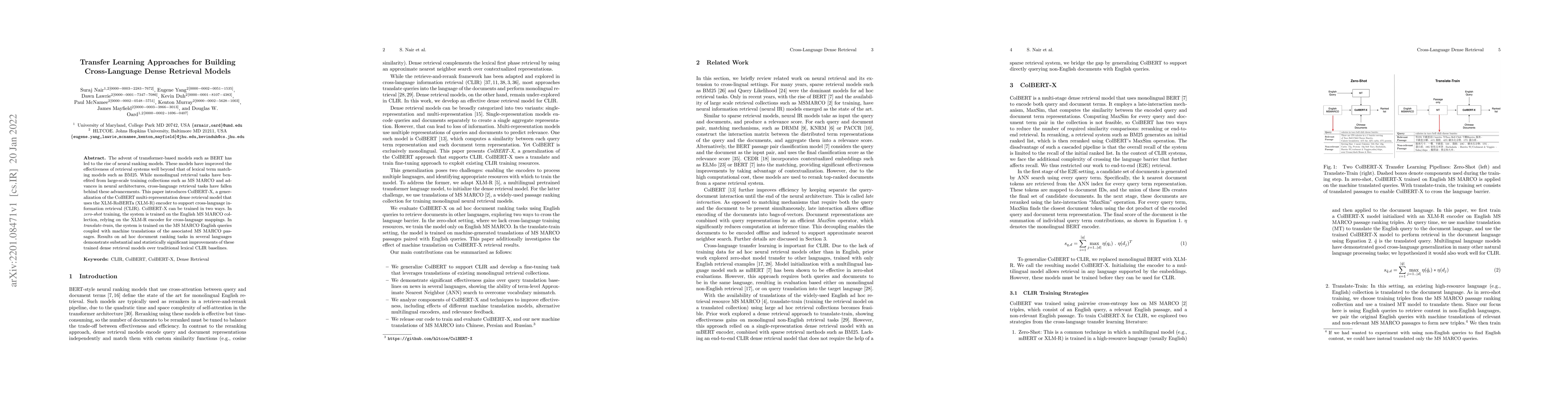 Thumbnail for Transfer Learning Approaches for Building Cross-Language Dense Retrieval
  Models