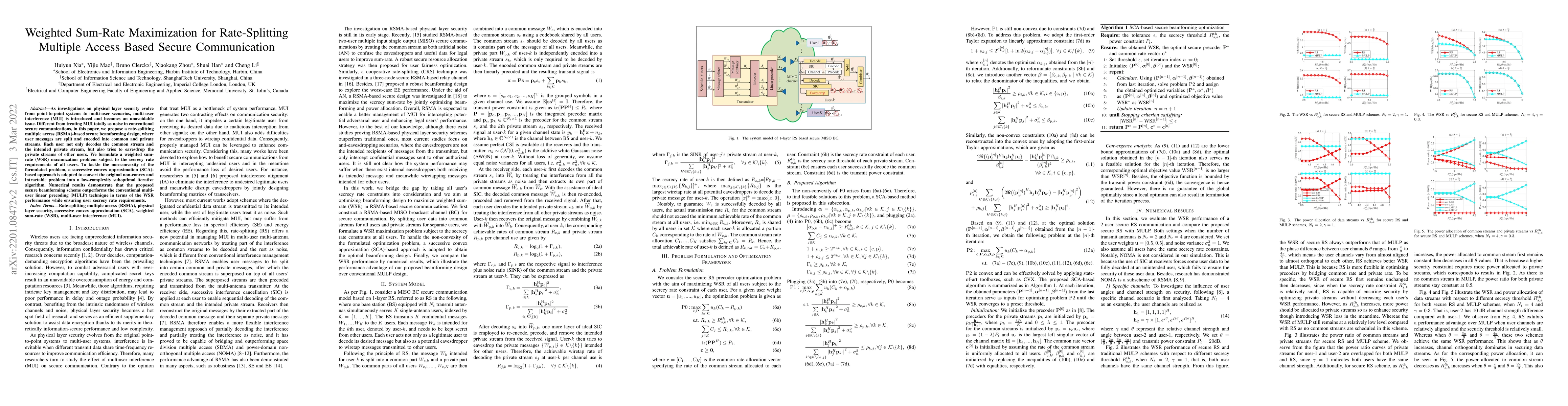 Thumbnail for Weighted Sum-Rate Maximization for Rate-Splitting Multiple Access Based
  Secure Communication