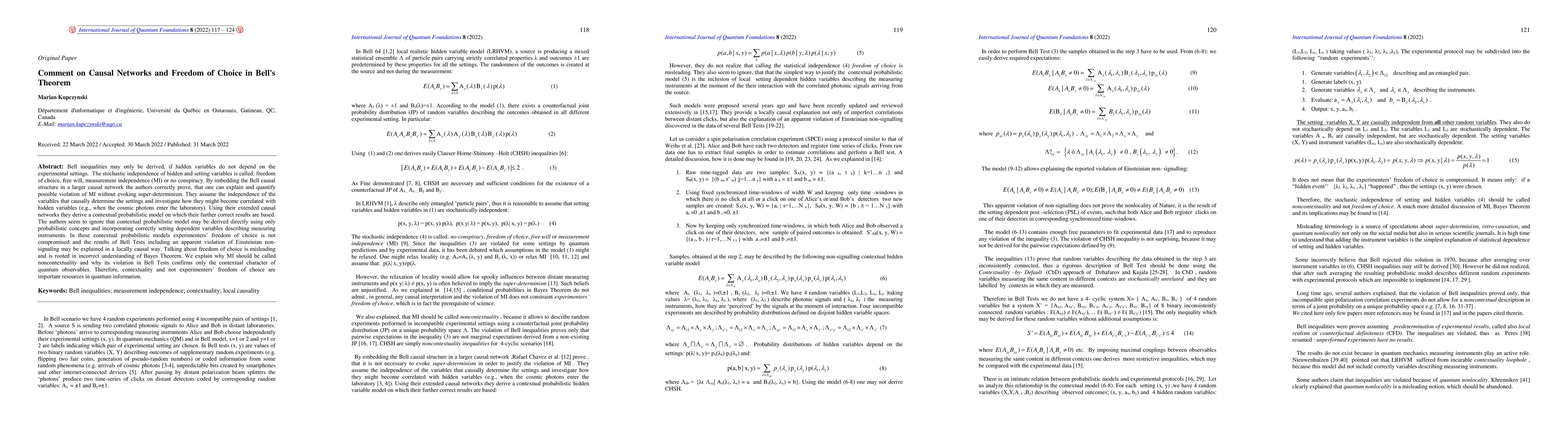 Thumbnail for Comment on Causal Networks and Freedom of Choice in Bell's Theorem