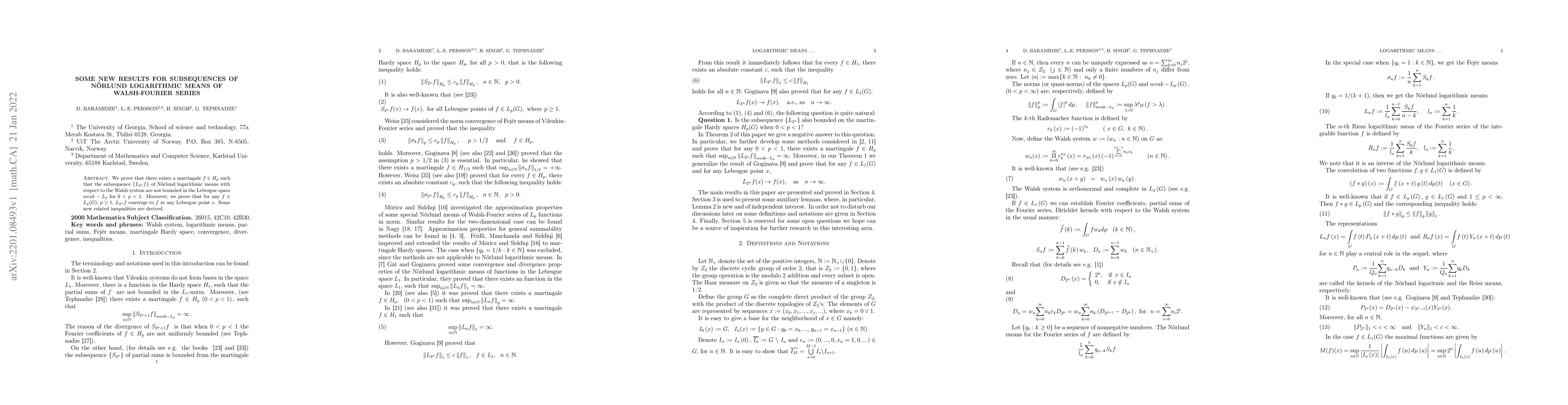 Thumbnail for Some new results for subsequences of N\"orlund logarithmic means of
  Walsh-Fourier series