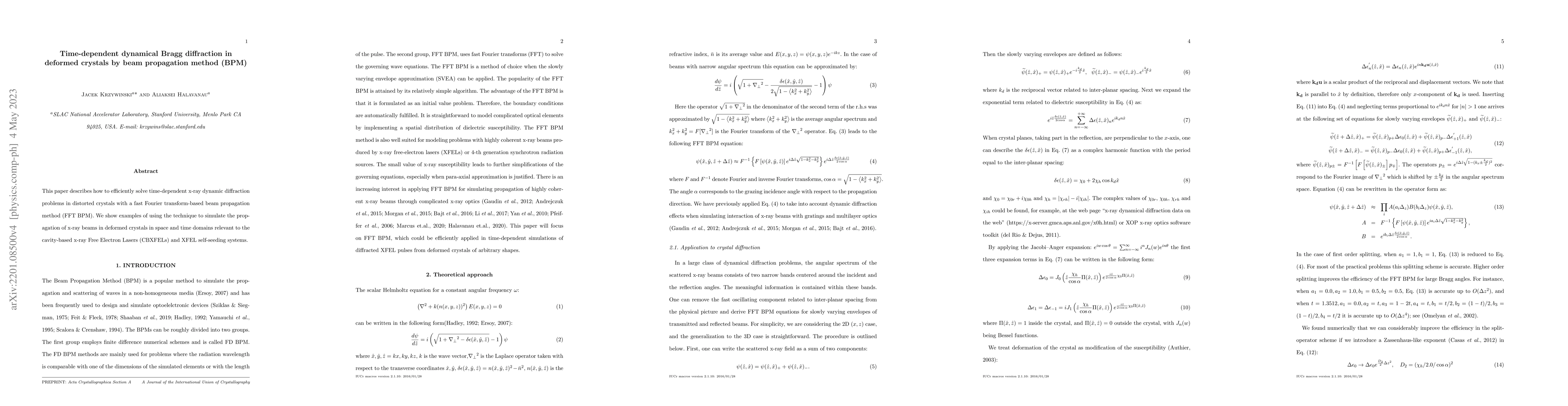 Thumbnail for Time-dependent dynamical Bragg diffraction in deformed crystals by beam
  propagation method (BPM)