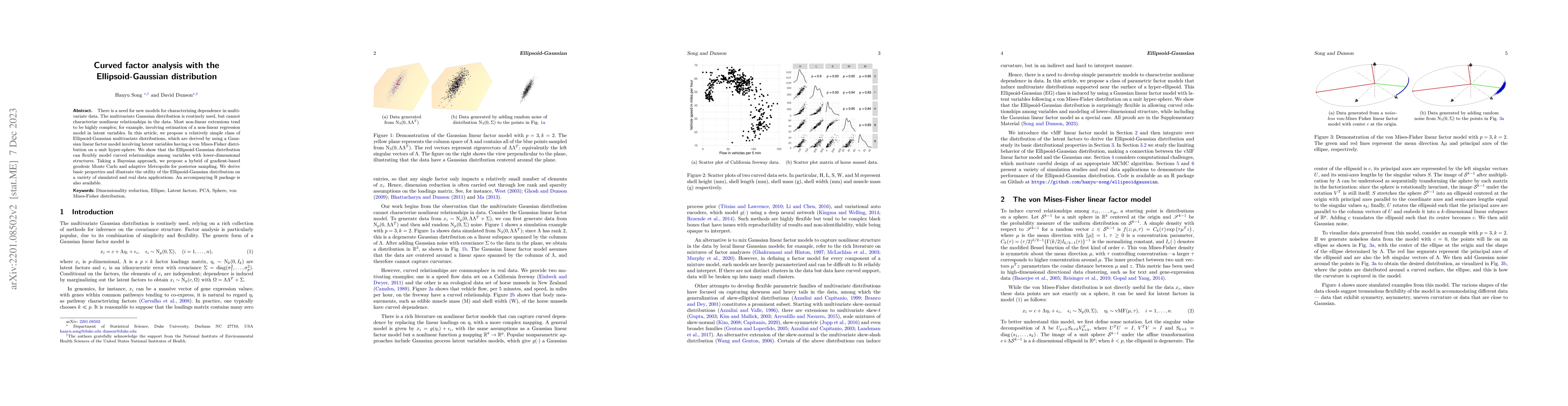 Thumbnail for Curved factor analysis with the Ellipsoid-Gaussian distribution