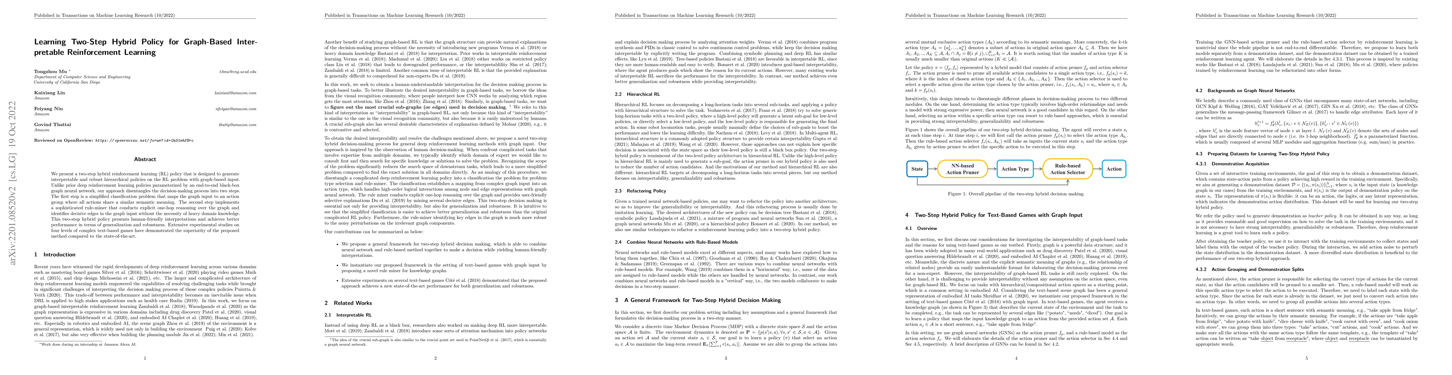 Thumbnail for Learning Two-Step Hybrid Policy for Graph-Based Interpretable
  Reinforcement Learning
