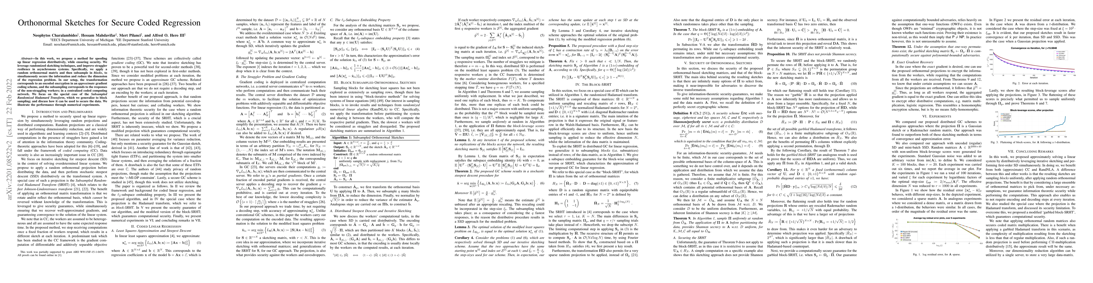 Thumbnail for Orthonormal Sketches for Secure Coded Regression