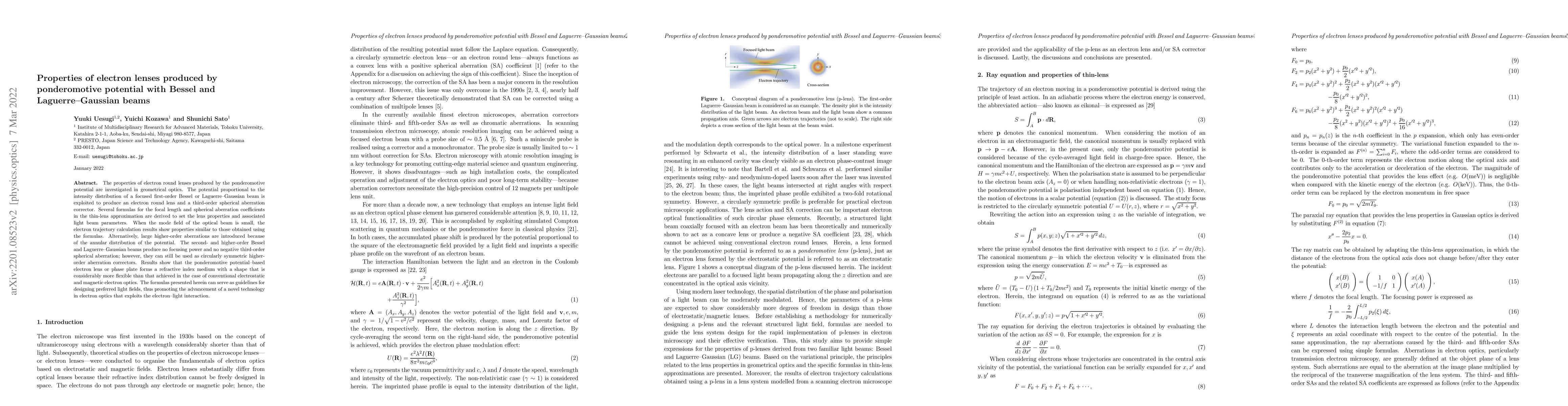Thumbnail for Properties of electron lenses produced by ponderomotive potential with
  Bessel and Laguerre-Gaussian beams