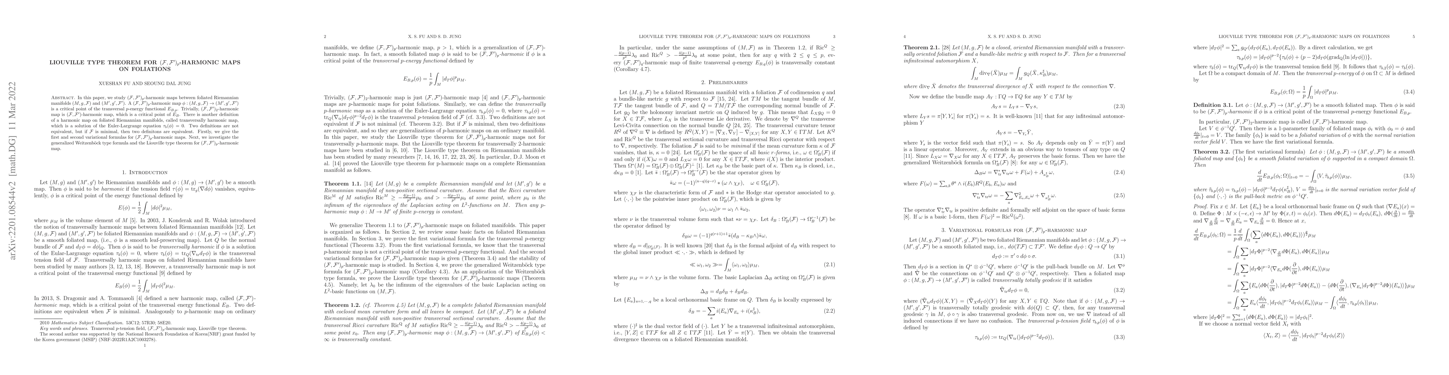 Thumbnail for Liouville type theorem for (F;F')p-harmonic maps on foliations