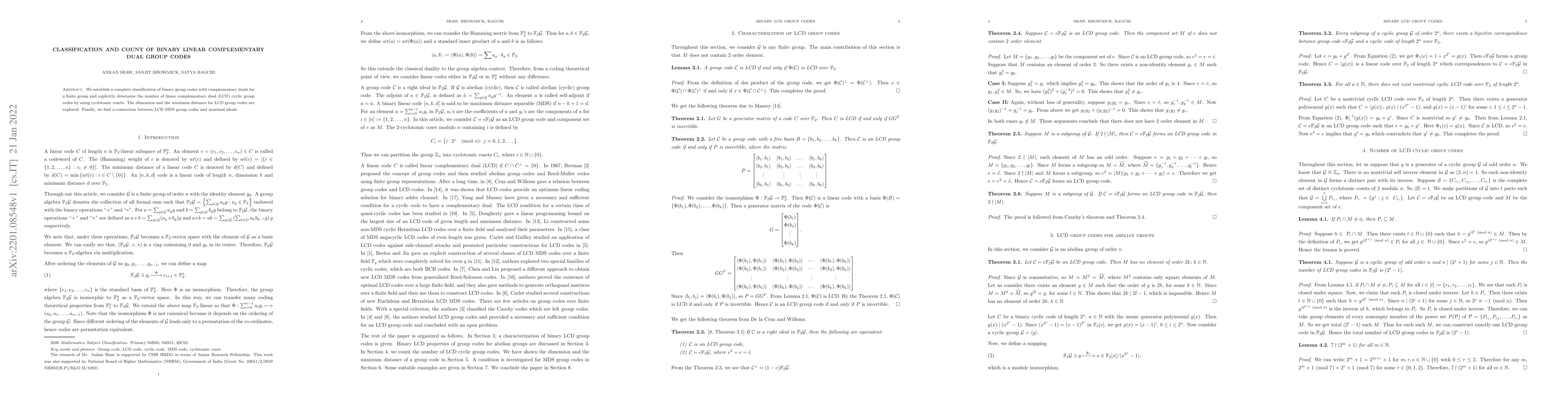 Thumbnail for Classification and count of binary linear complementary dual group codes