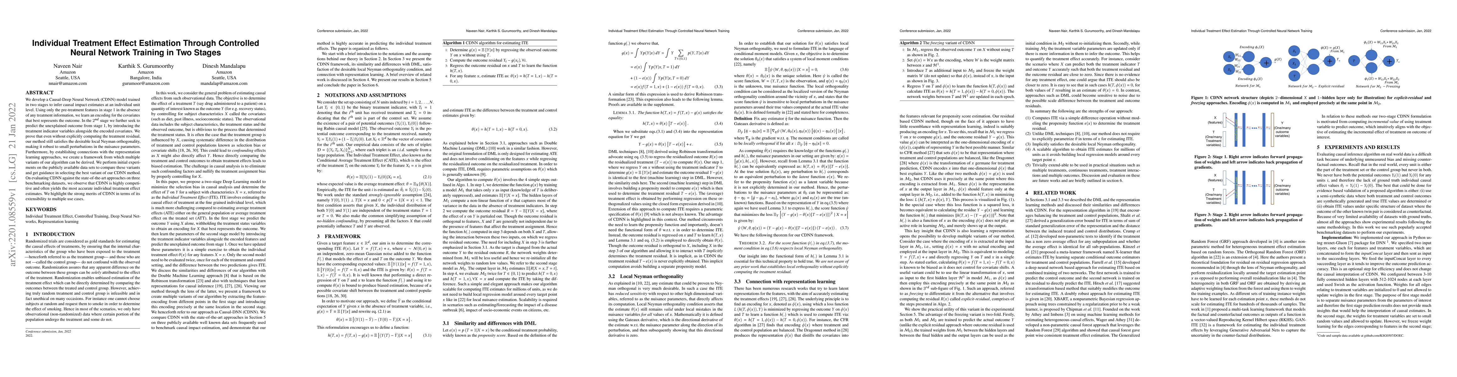 Thumbnail for Individual Treatment Effect Estimation Through Controlled Neural Network
  Training in Two Stages