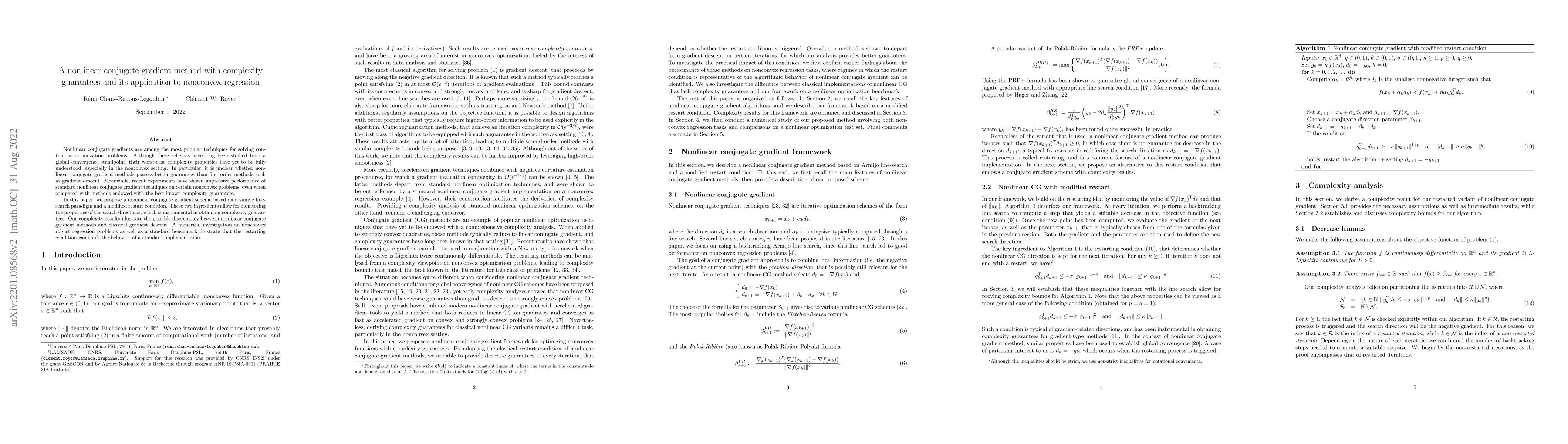 Thumbnail for A nonlinear conjugate gradient method with complexity guarantees and its
  application to nonconvex regression