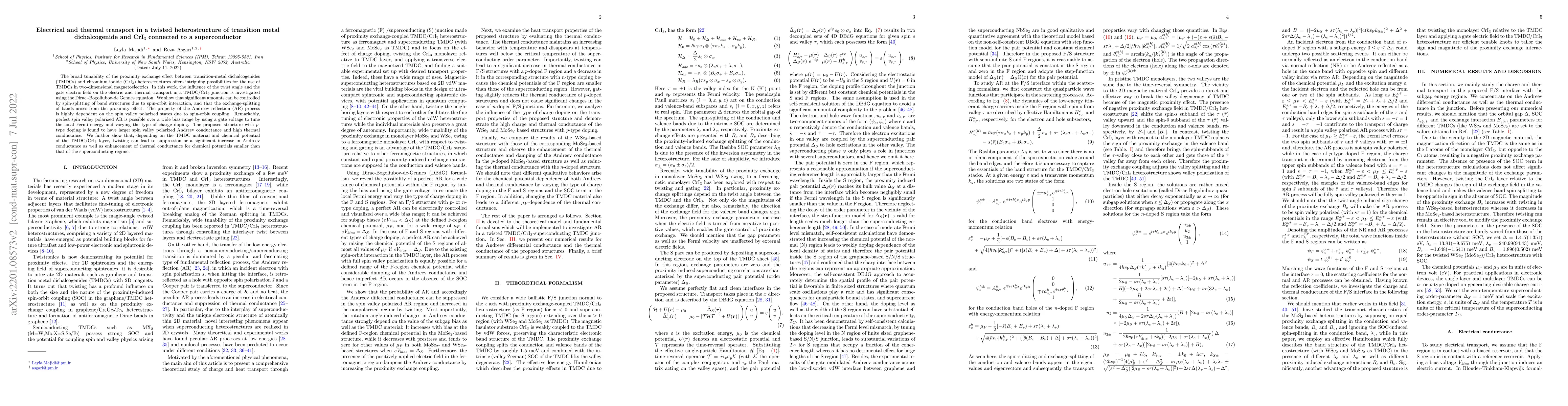 Thumbnail for Electrical and thermal transport in a twisted heterostructure of
  transition metal dichalcogenide and CrI$_3$ connected to a superconductor