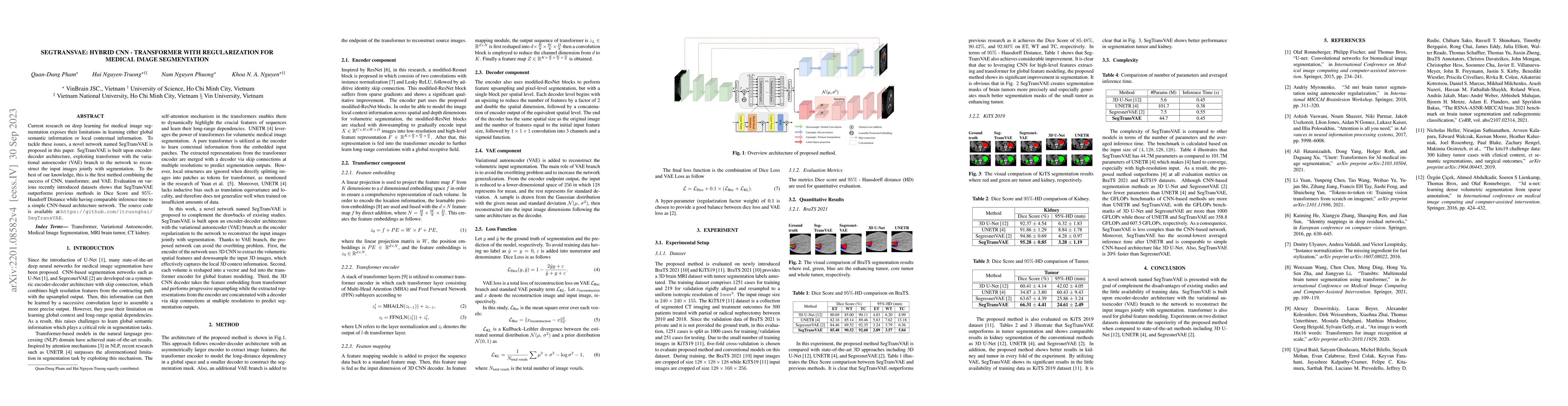 Thumbnail for SegTransVAE: Hybrid CNN -- Transformer with Regularization for medical
  image segmentation
