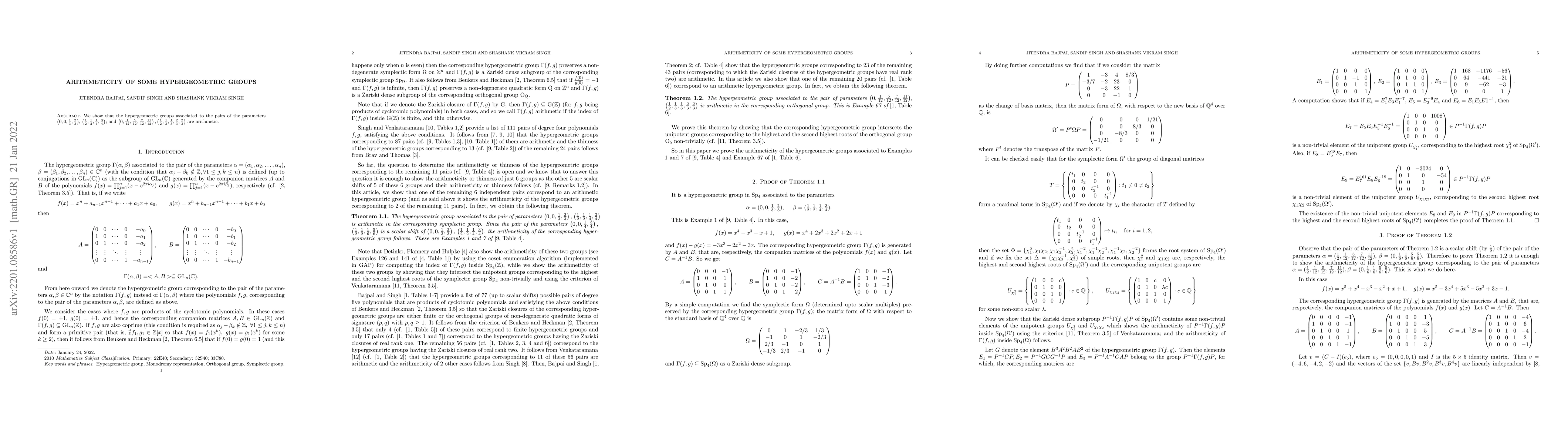 Thumbnail for Arithmeticity of Some Hypergeometric Groups