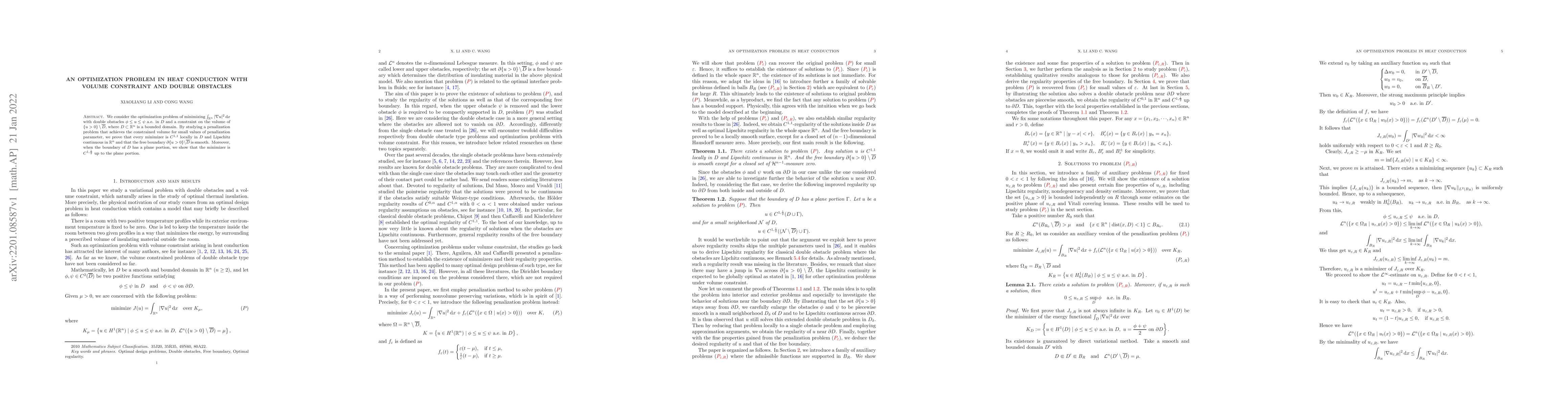 Thumbnail for An Optimization Problem in Heat Conduction With Volume Constraint and
  Double Obstacles