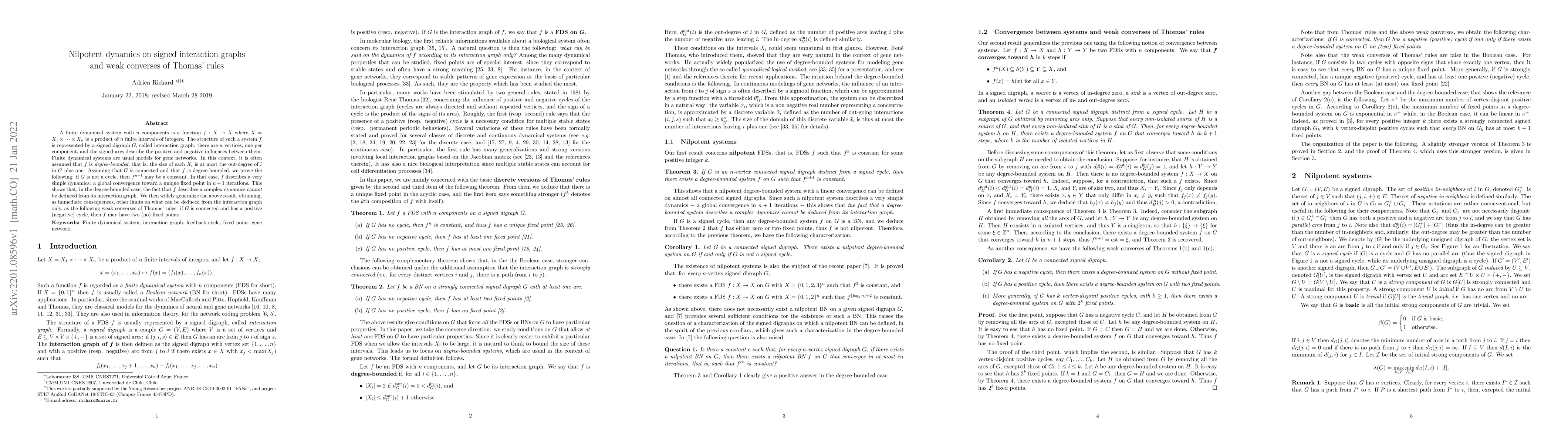 Thumbnail for Nilpotent dynamics on signed interaction graphs and weak converses of
  Thomas' rules