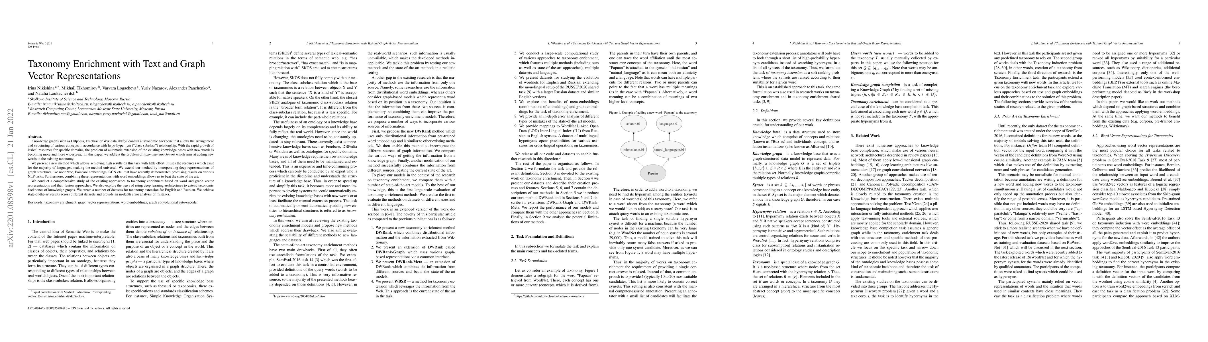 Thumbnail for Taxonomy Enrichment with Text and Graph Vector Representations