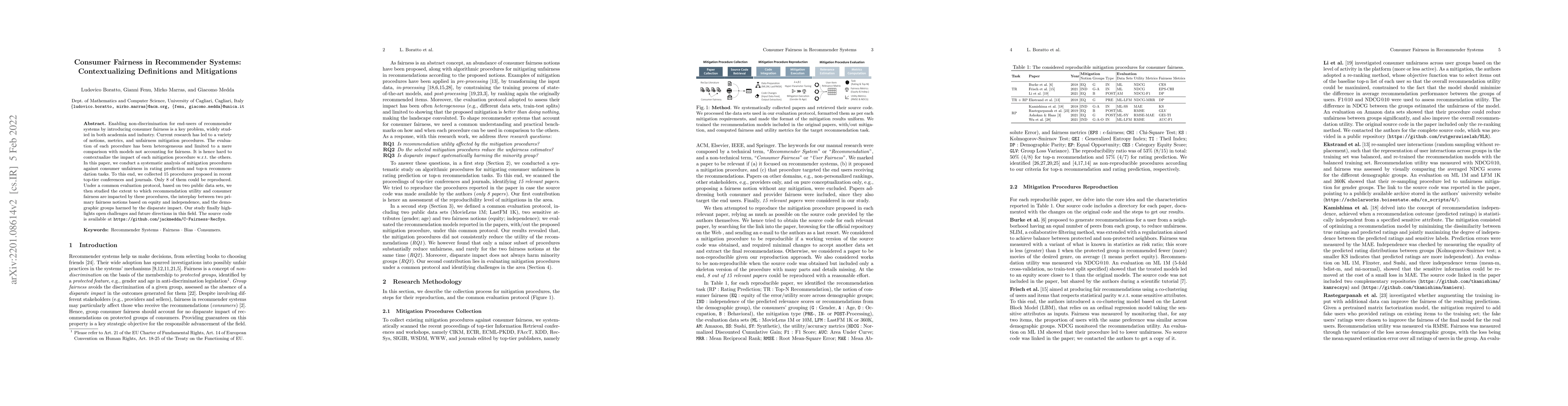Thumbnail for Consumer Fairness in Recommender Systems: Contextualizing Definitions
  and Mitigations