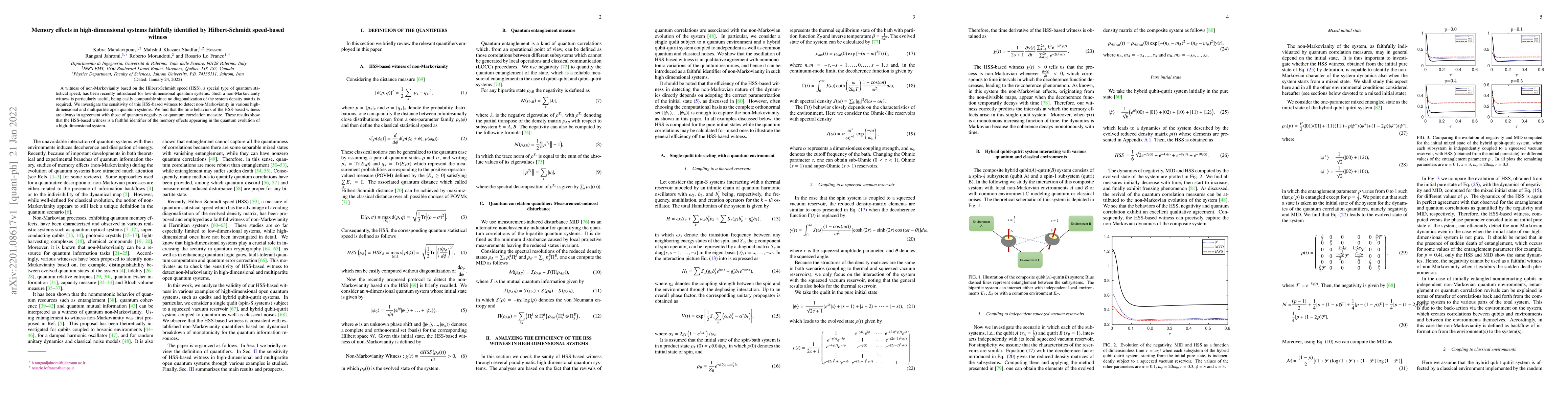 Thumbnail for Memory effects in high-dimensional systems faithfully identified by
  Hilbert-Schmidt speed-based witness